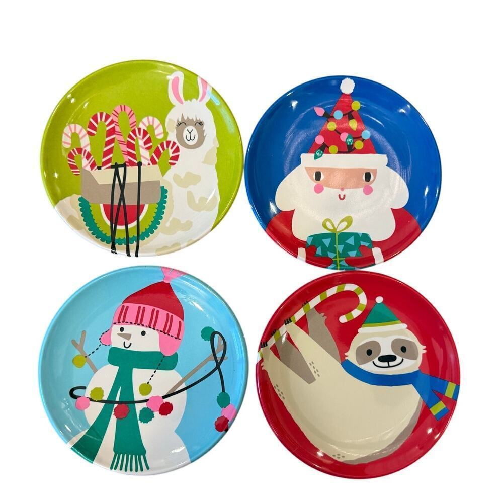 HOLIDAY HOME Set of 4 Dessert Salad Melamine Plates Christmas Holidays
